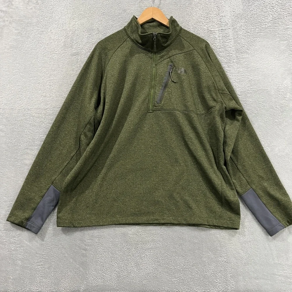 The North Face 1/2 Zip Pullover Mens 2XL Green Mock Neck Top Pocket Hiking